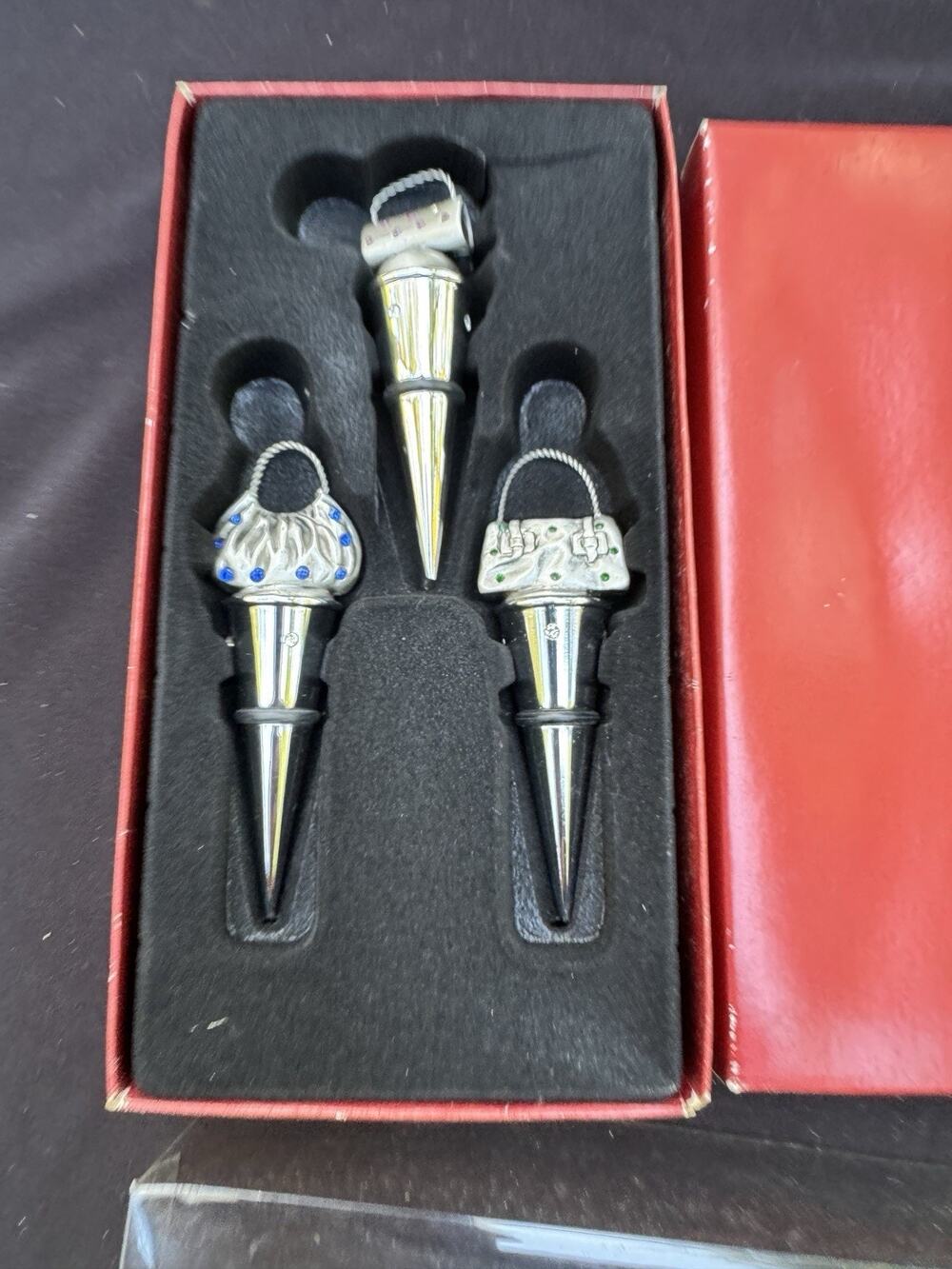 3 NEW JCPenney Designer Purse Handbag Wine Stoppers Metal Jewel Accents Heavy